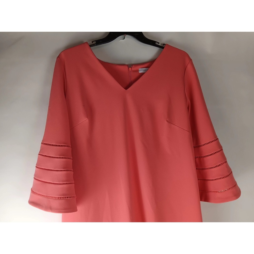 Calvin Klein Womens Shift Dress Coral Midi Vneck Stretch Lined Casual sz 20W/2X - Picture 4 of 12